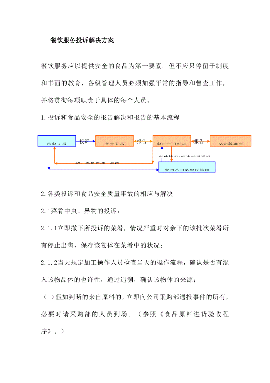 餐饮服务投诉处理方案_第1页