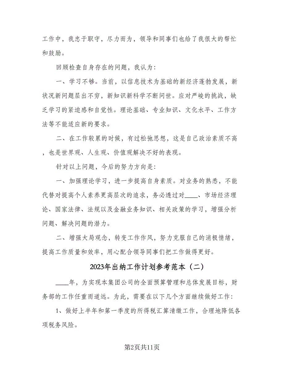 2023年出纳工作计划参考范本（六篇）_第2页