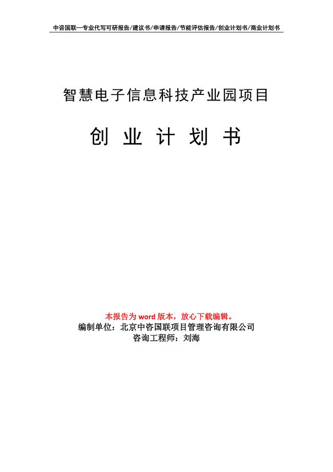 智慧电子信息科技产业园项目创业计划书写作模板