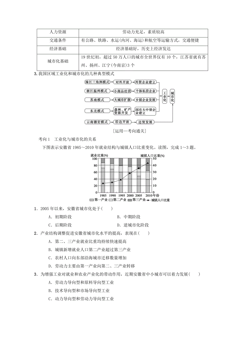 【最新】高考地理一轮复习中图版文档：第10章 第5节　中国江苏省工业化和城市化的探索 Word版含答案_第3页