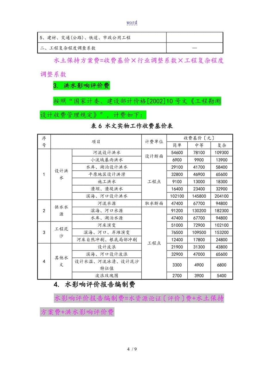 关于某建设项目水影响评价与衡量资料报告材料编制费计列地说明书.6.1起执行_第5页