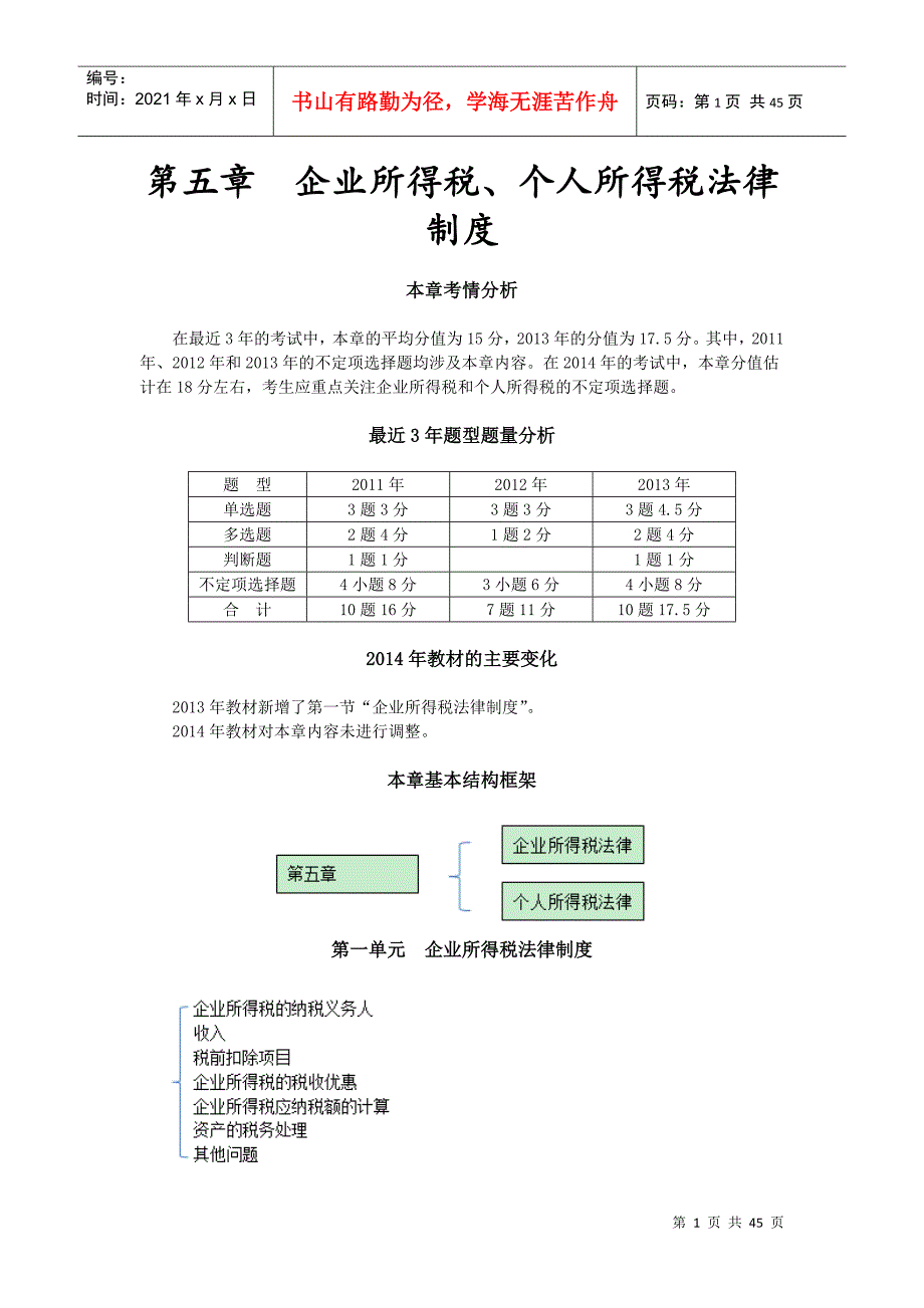 第五章企业所得税、个人所得税法律制度(完整版)_第1页