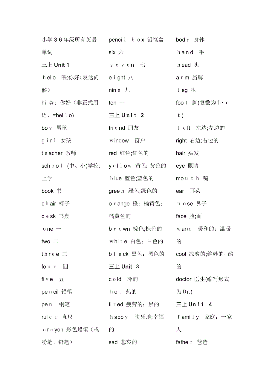 冀教版小学3-6年级全部英语单词_第1页