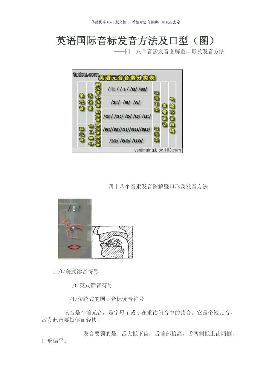 英语国际音标发音方法及口型(图)Word版_第1页