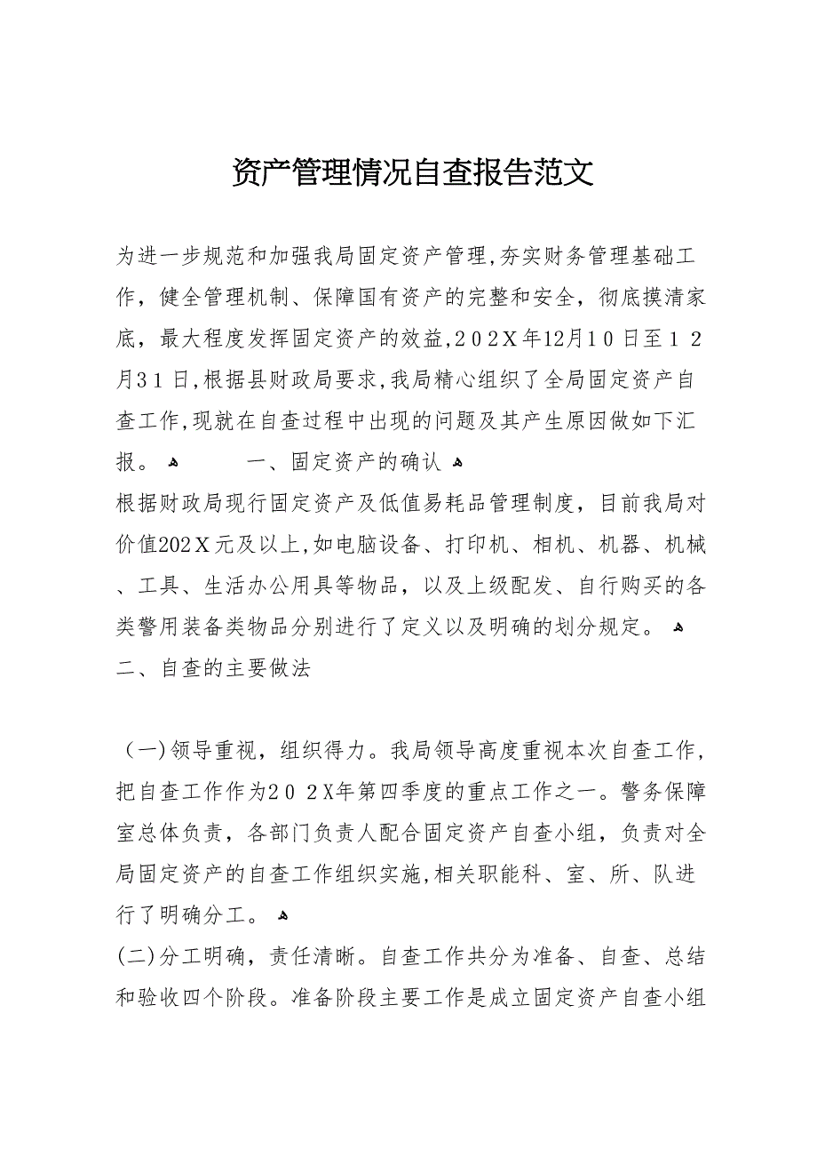 资产管理情况自查报告范文_第1页