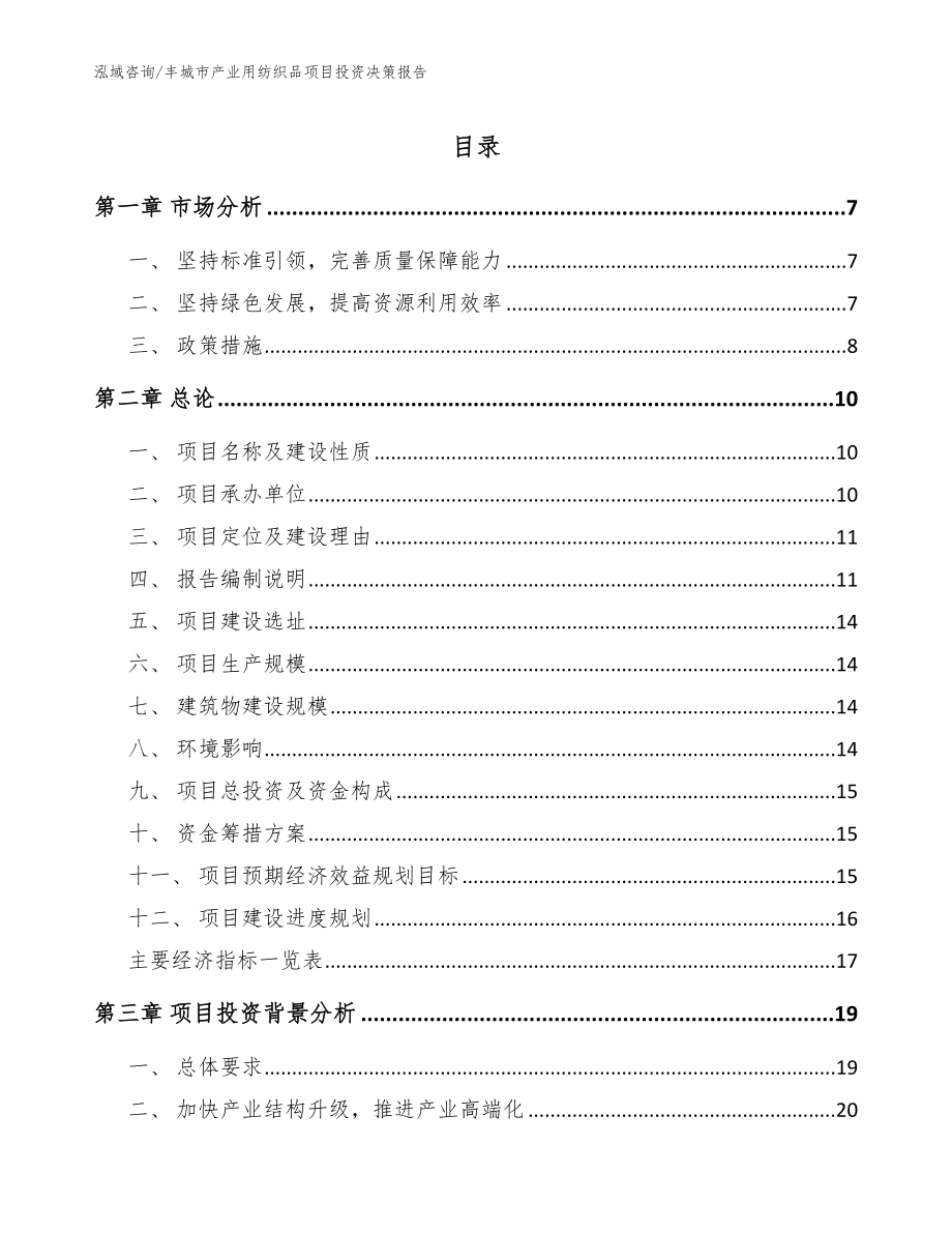 丰城市产业用纺织品项目投资决策报告_第1页