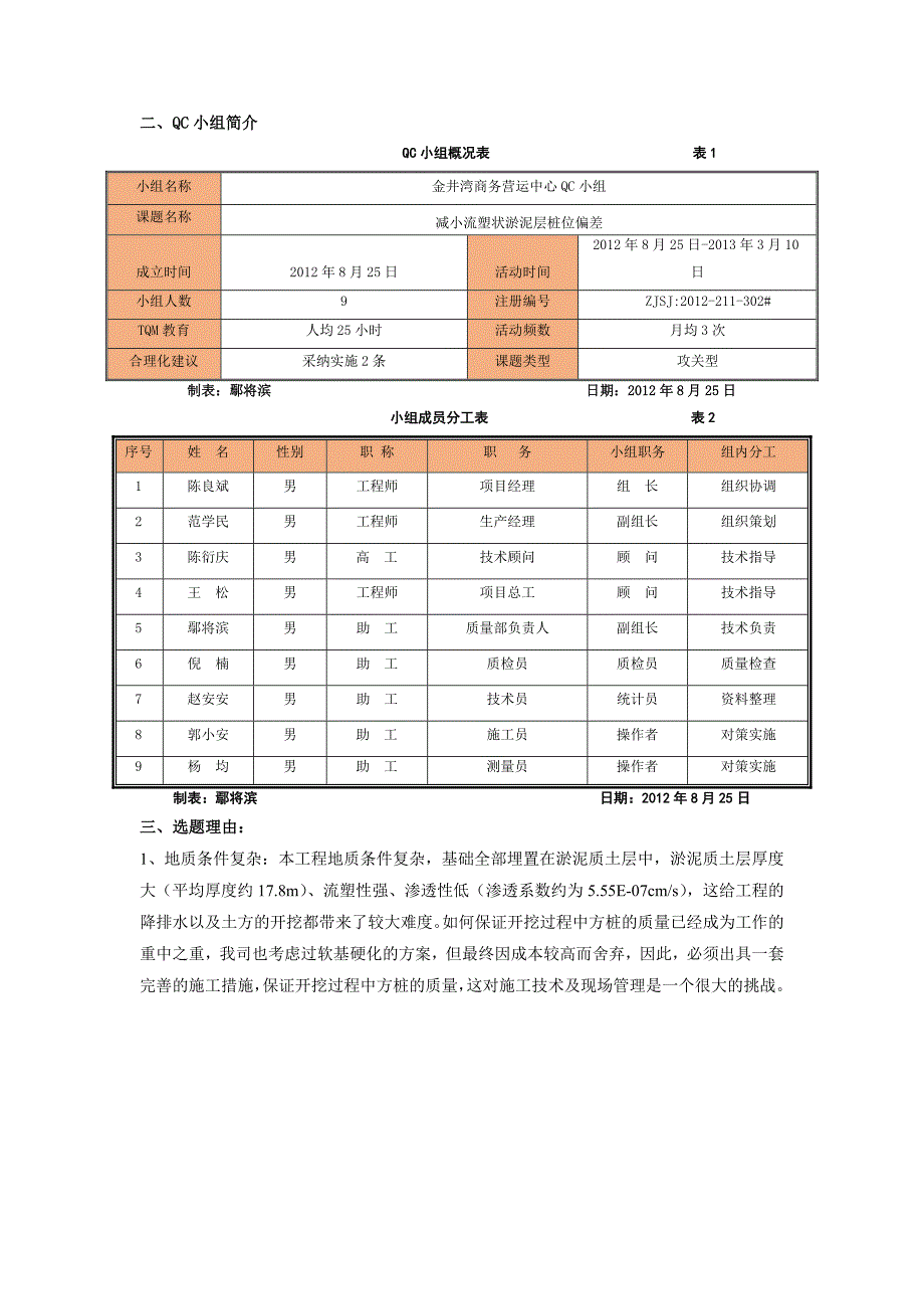 QC成果报告-减小流塑状淤泥层桩位偏差（中国建筑第三工程局有限公司金井湾商务营运中心QC小组）_第2页