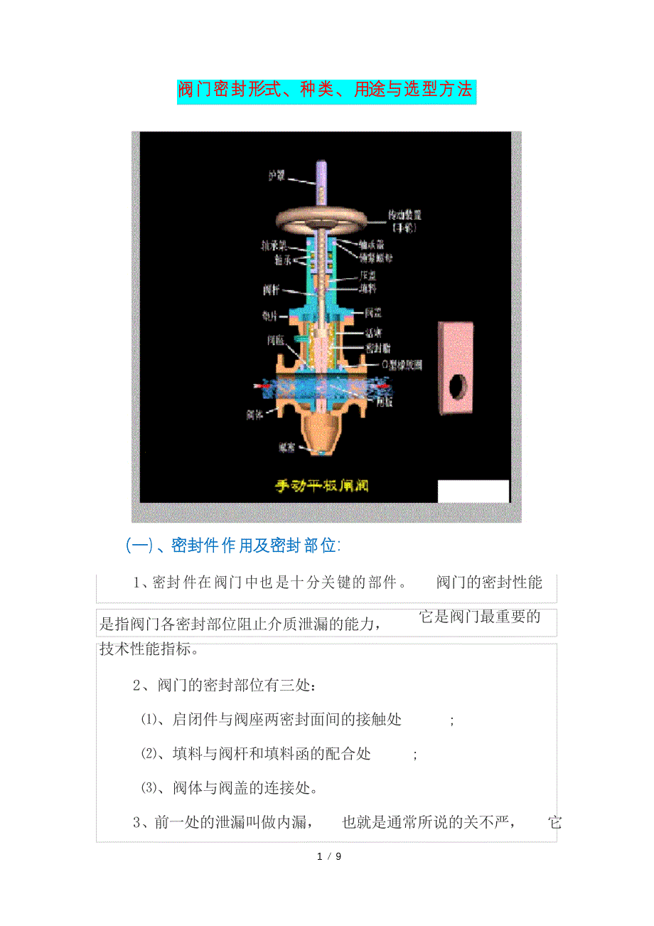 阀门密封形式、种类、用途与选型方法_第1页