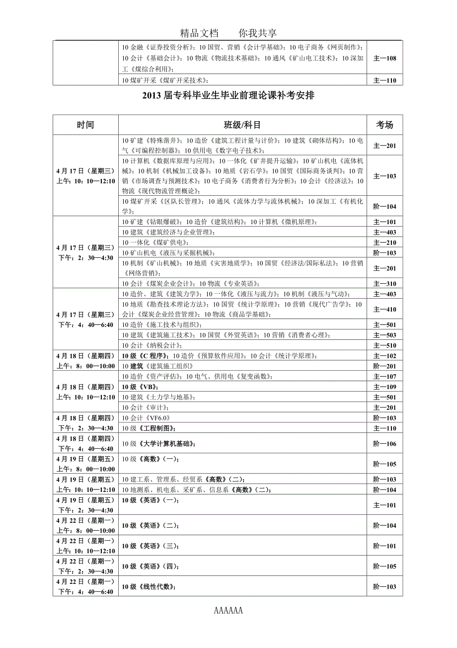 专科毕业生毕业前理论课补考安排_第3页