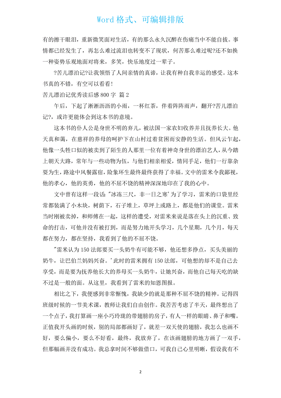 苦儿流浪记优秀读后感800字（汇编17篇）.docx_第2页