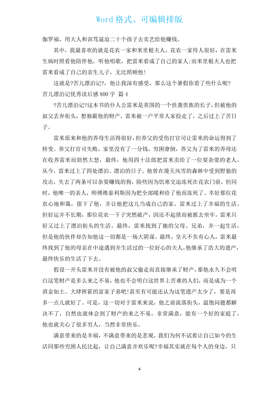 苦儿流浪记优秀读后感800字（汇编17篇）.docx_第4页