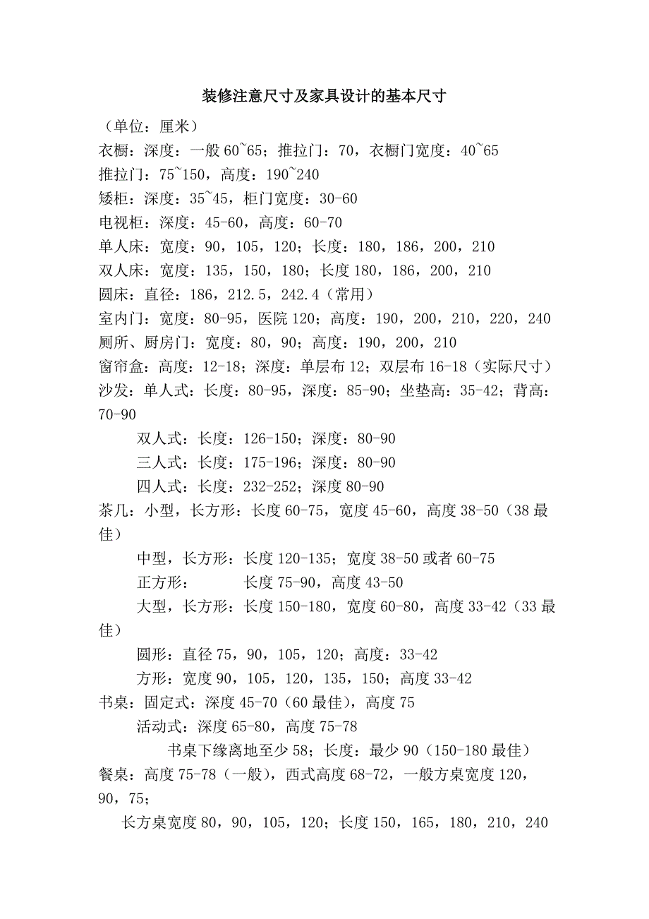 装修注意尺寸及家具设计的基本尺寸.doc_第1页