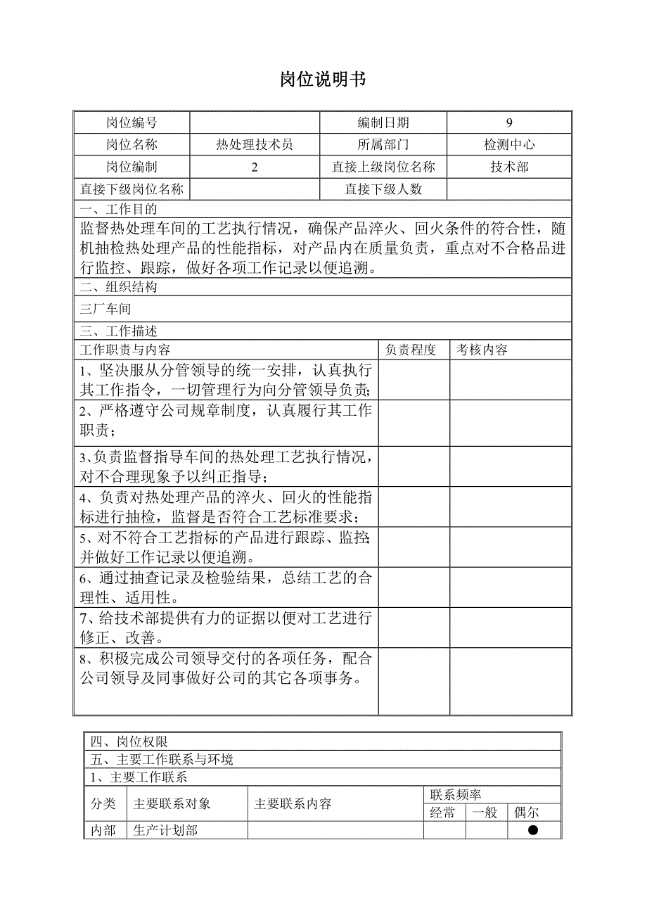 岗位说明书-热处理技术员_第1页