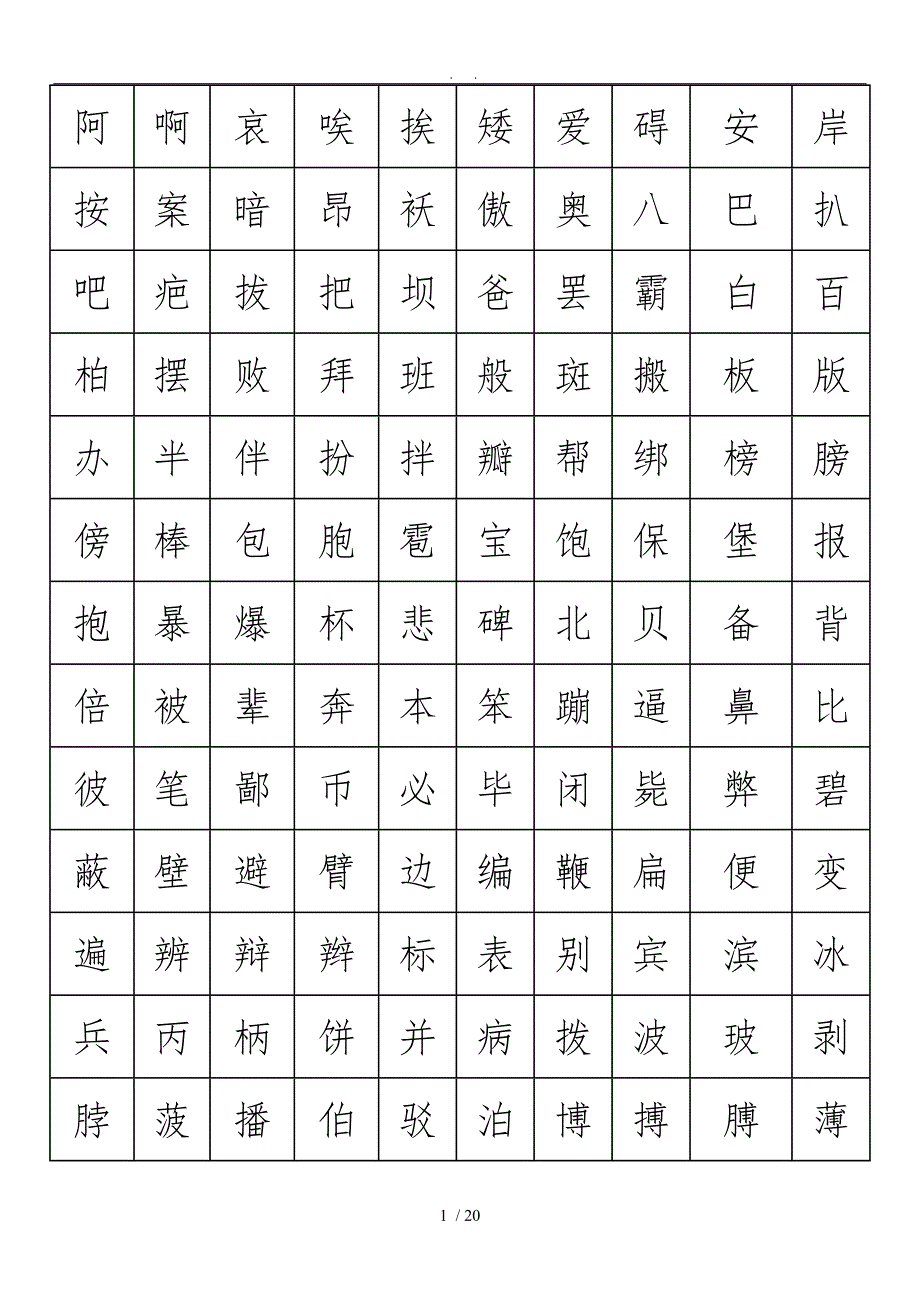 练字2500个常用汉字大全任意更换字体_第1页