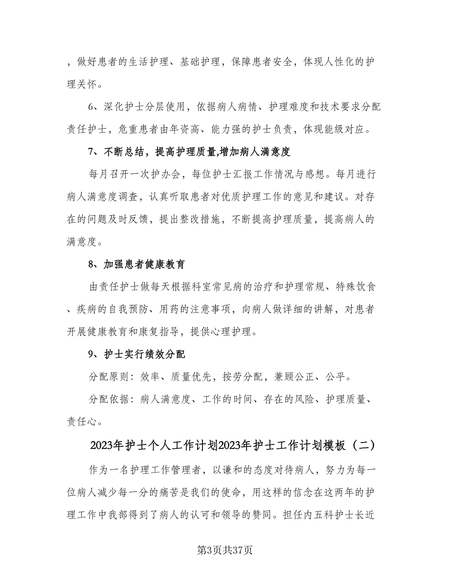 2023年护士个人工作计划2023年护士工作计划模板（九篇）.doc_第3页