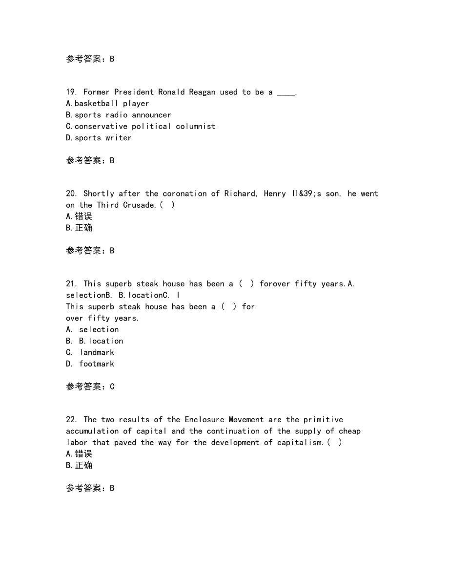 北京语言大学21秋《英语国家概况》综合测试题库答案参考45_第5页