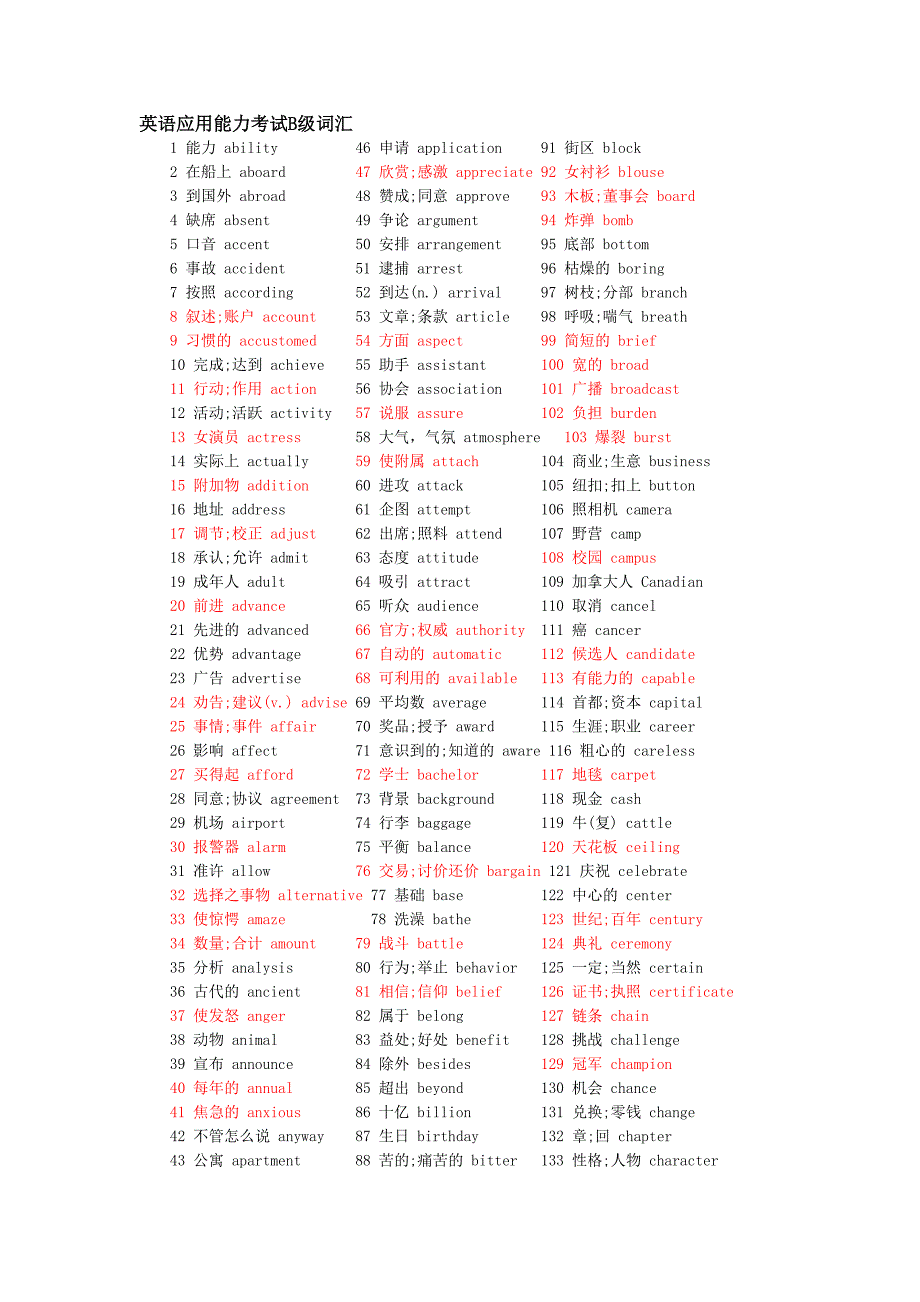 英语应用能力考试B级词汇_第1页