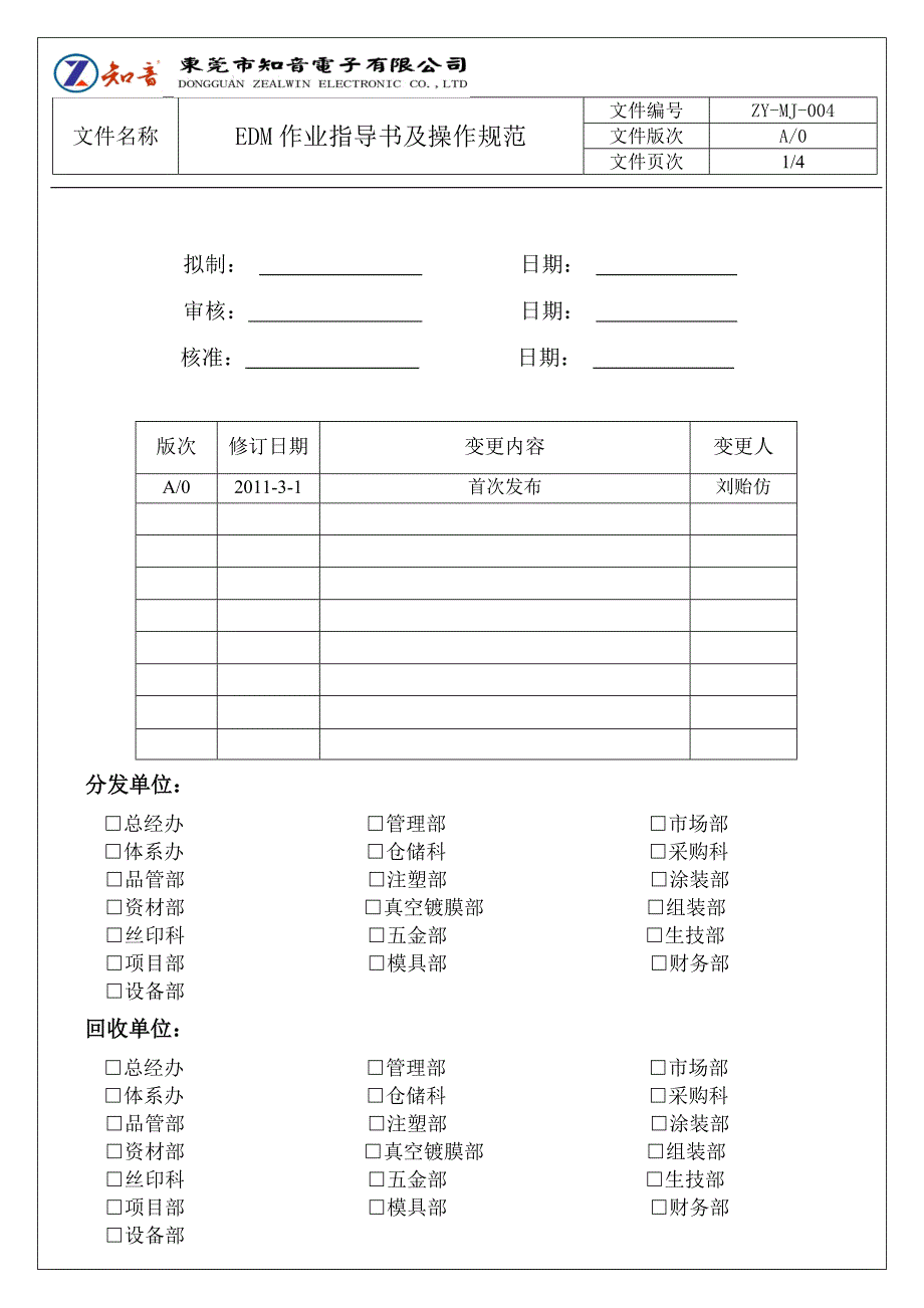 EDM作业指导书及操作规范_第1页