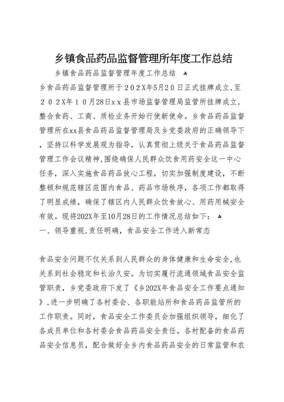 乡镇食品药品监督管理所年度工作总结_第1页