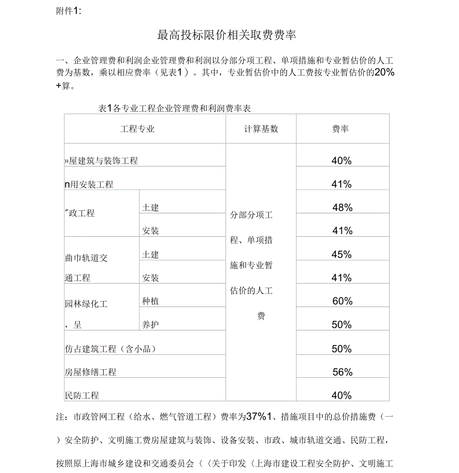上海建筑工程取费新费率_第1页