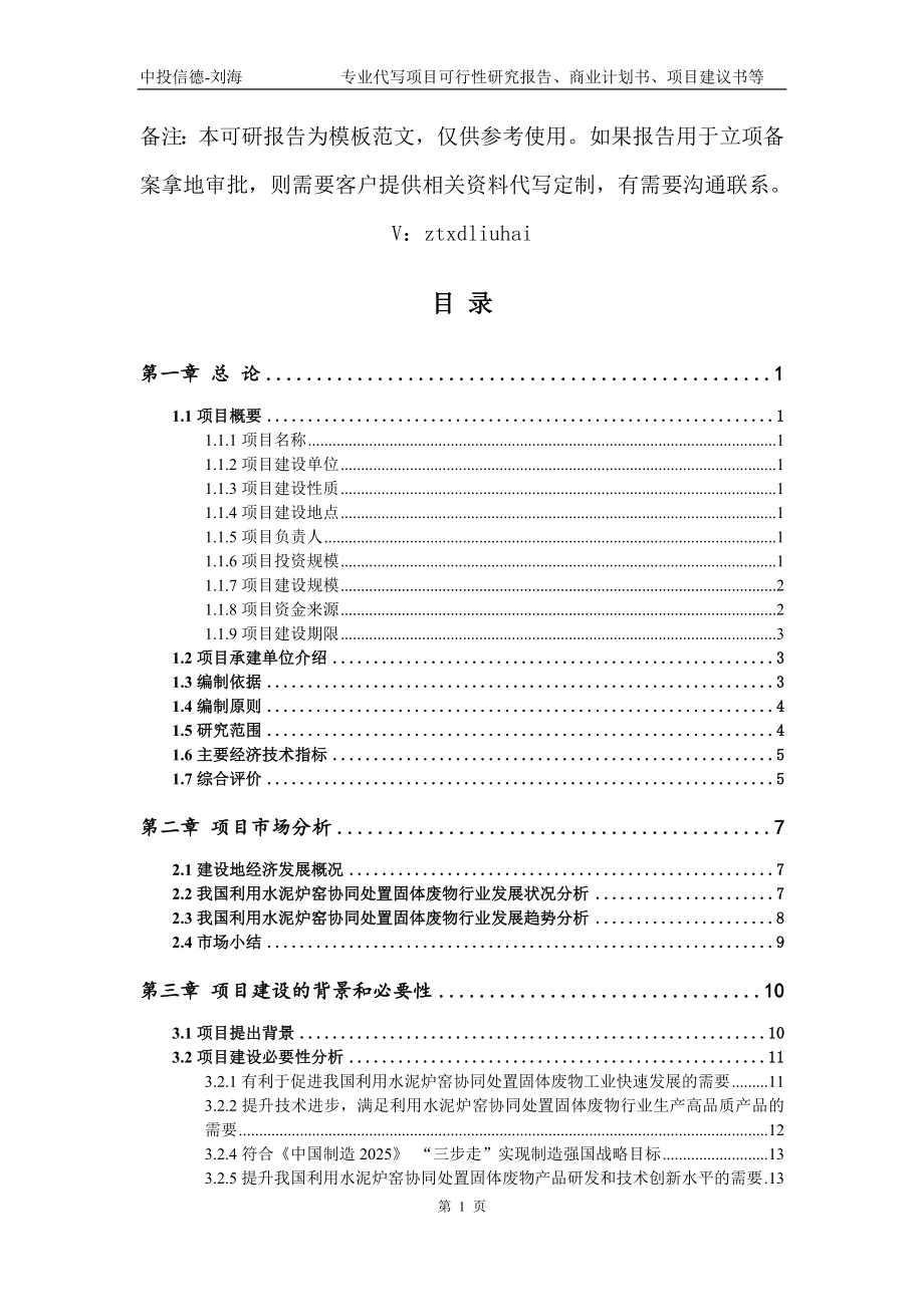 利用水泥炉窑协同处置固体废物项目可行性研究报告模板_第2页