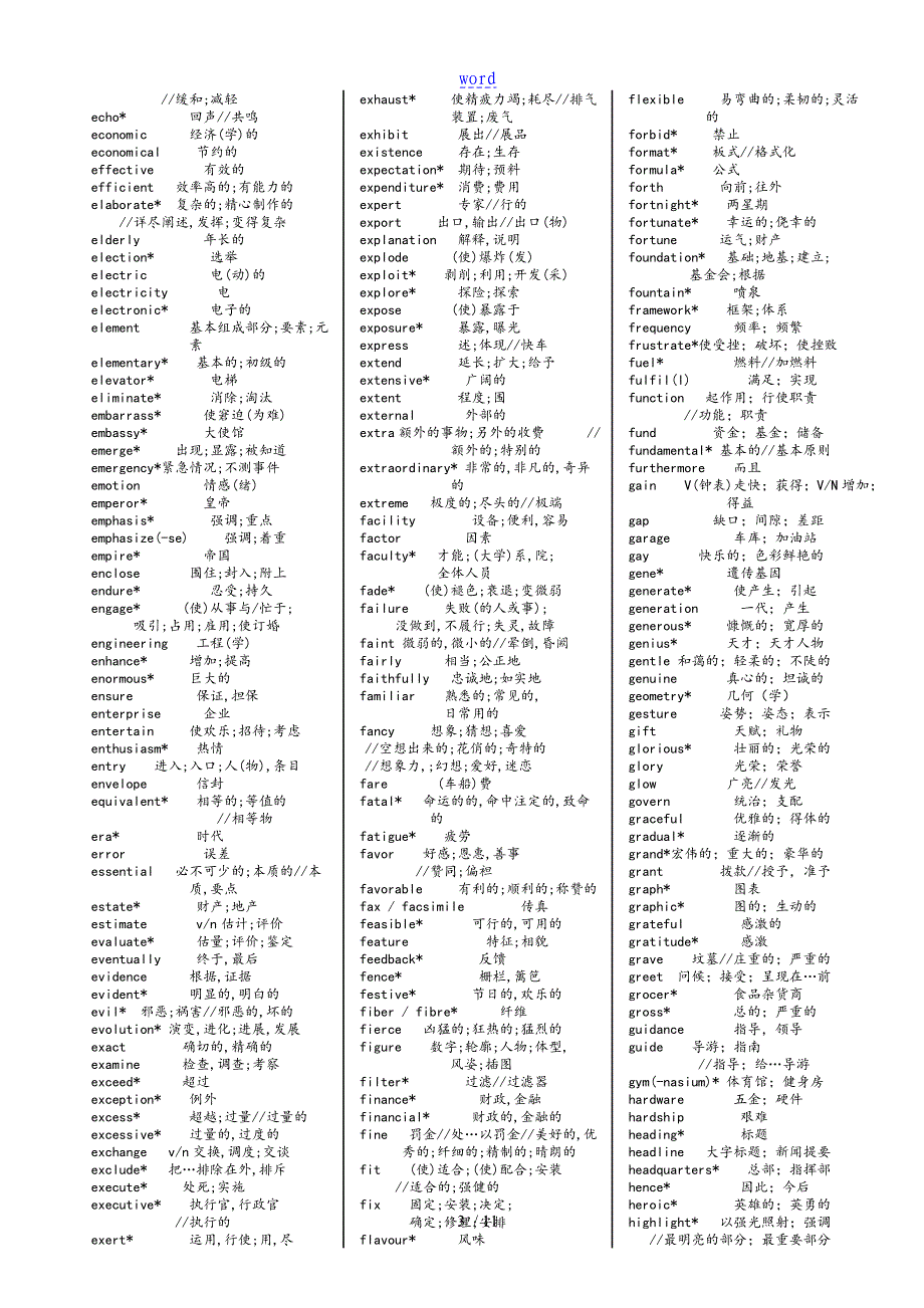 英语AB级大纲设计词汇表格_第3页