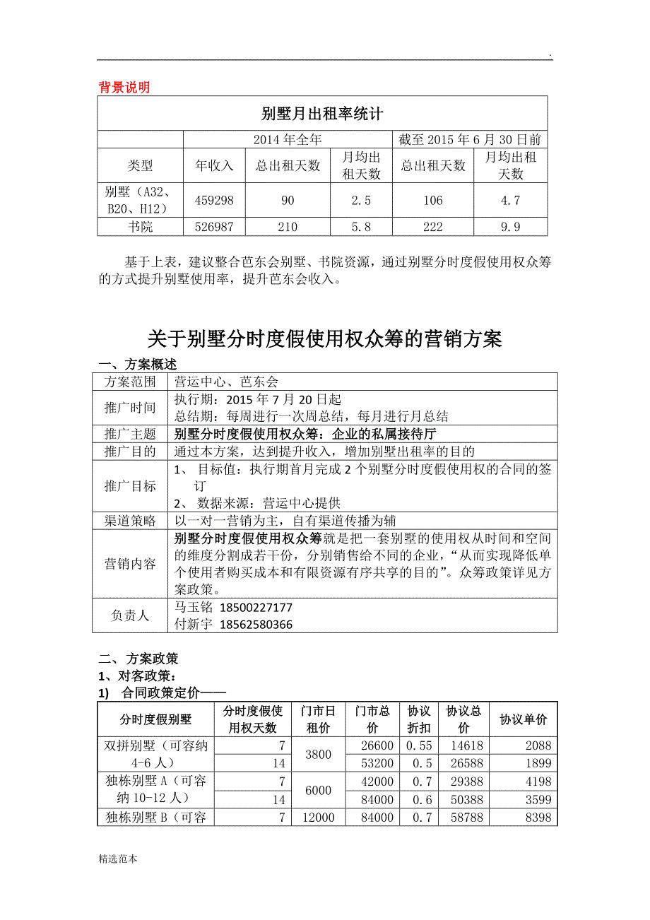 关于别墅分时度假使用权认筹的营销方案V3.0.docx_第1页