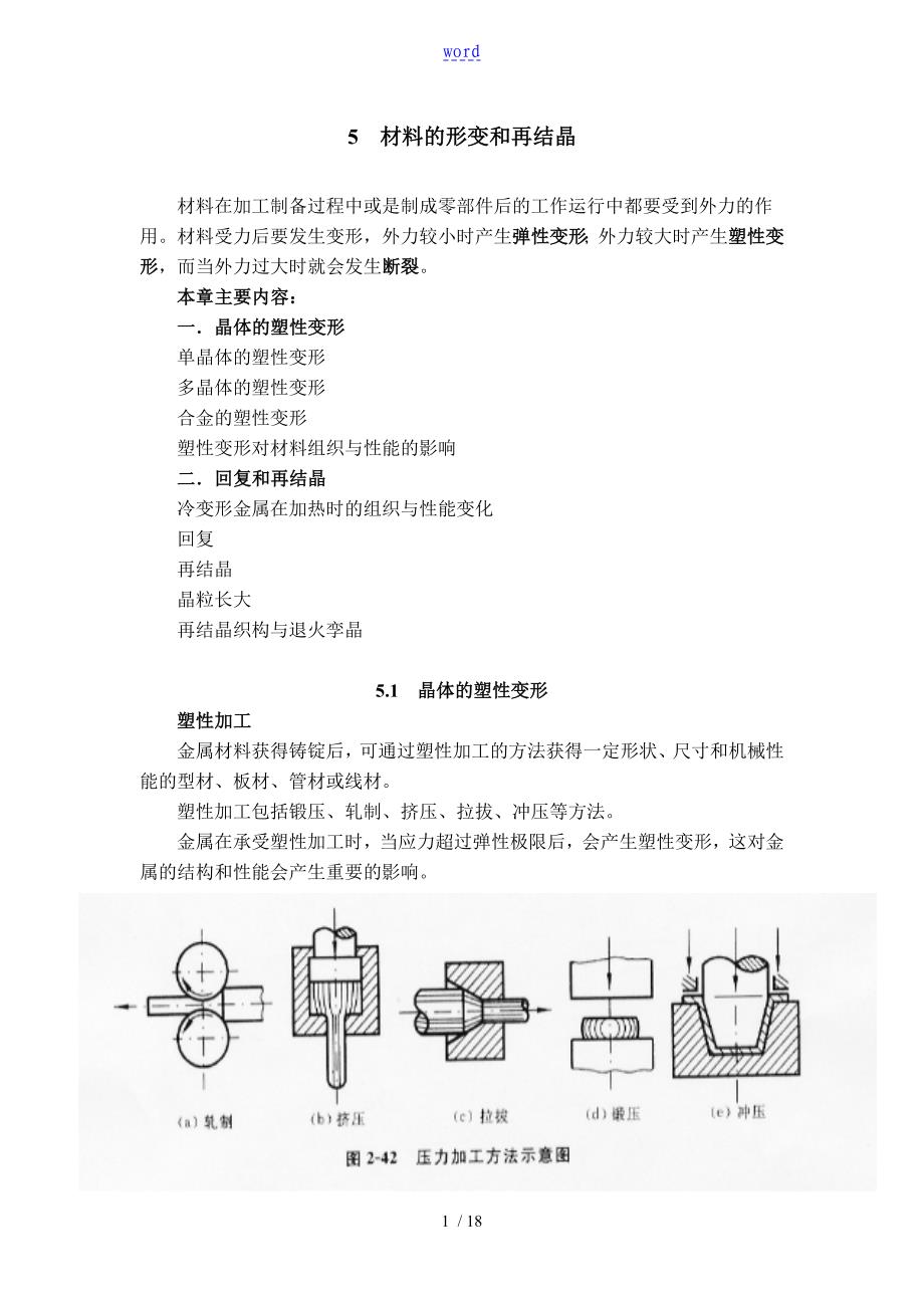 材料科学基础重点总结材料4材料形变和再结晶_第1页