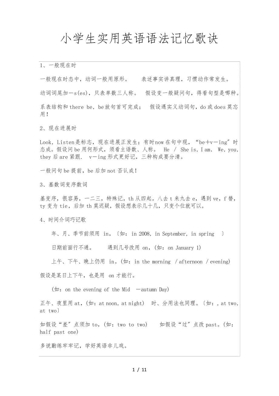 小学生实用英语语法记忆歌诀17393_第1页