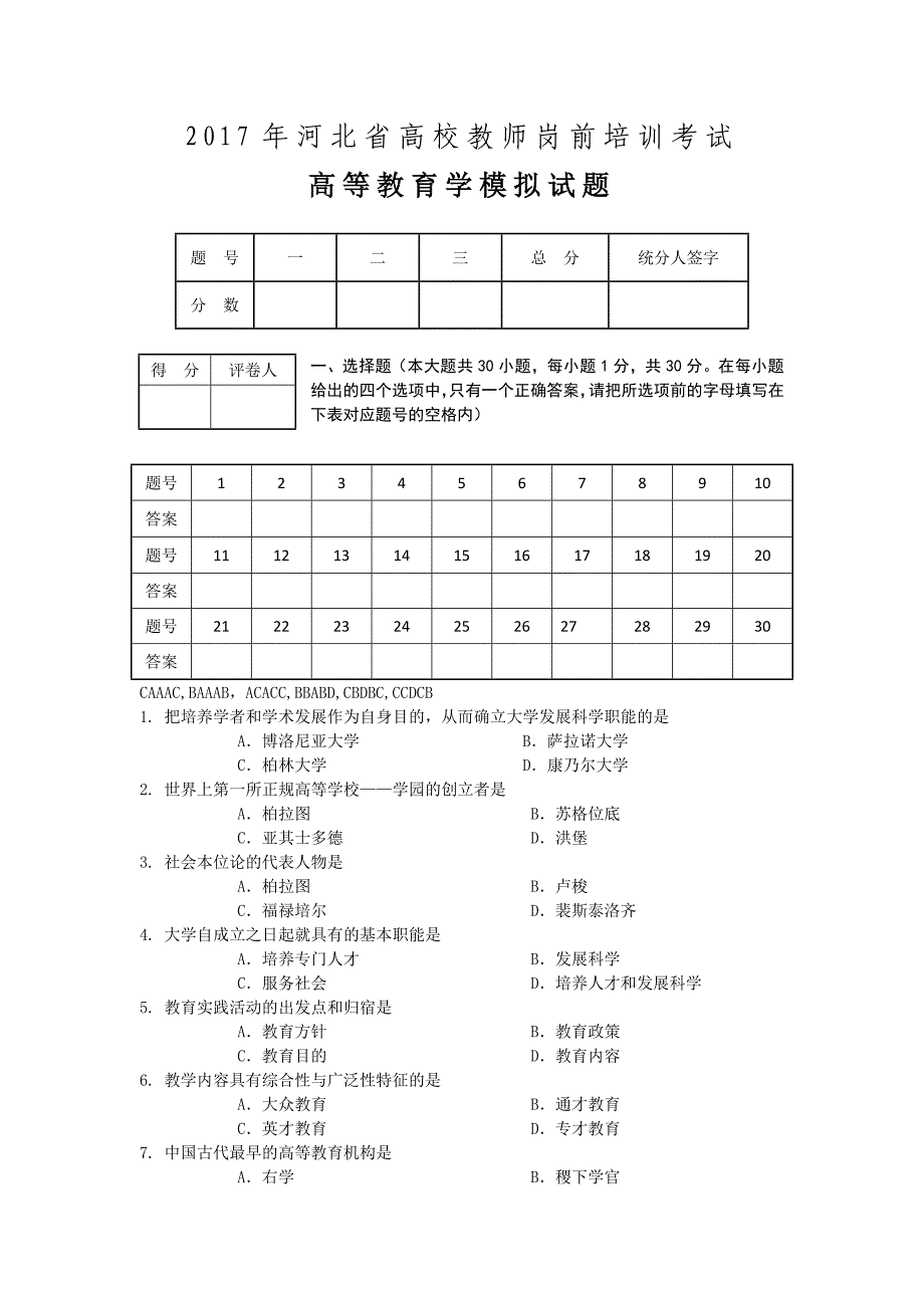 2017高等教育学模拟试题_第1页