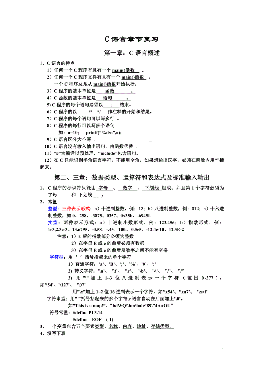 计算机培训 c语言知识点概要.doc_第1页