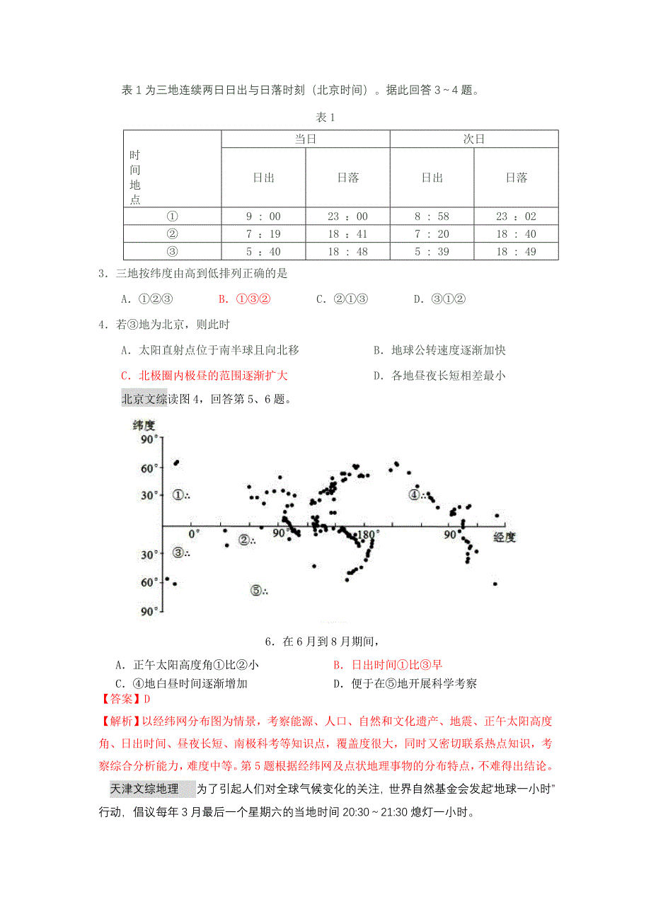 高考地理真题汇编01地球运动_第2页