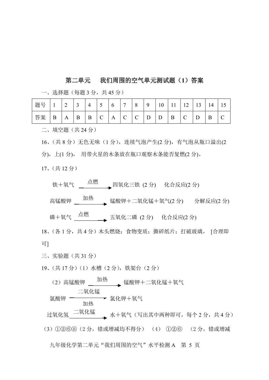 化学九年级第二单元测试题1_第5页