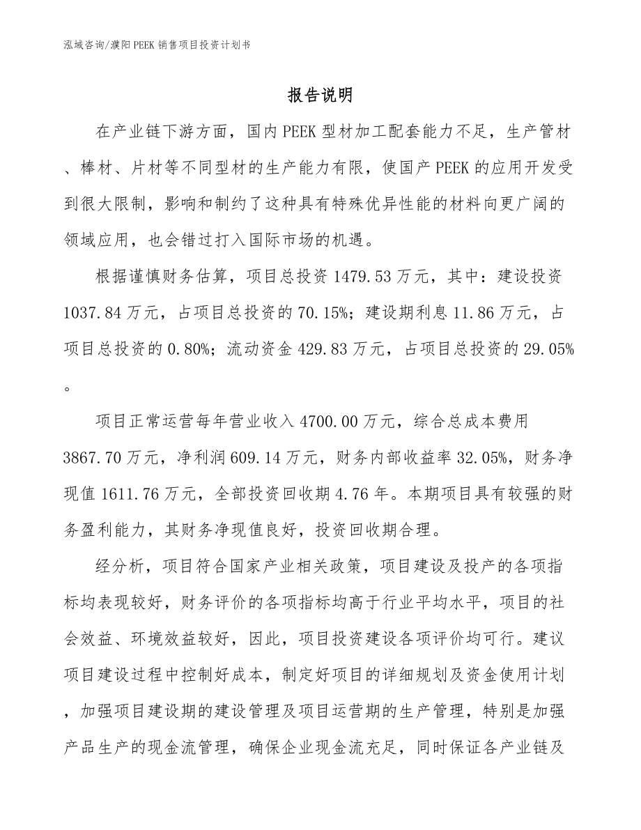 濮阳PEEK销售项目投资计划书_第2页