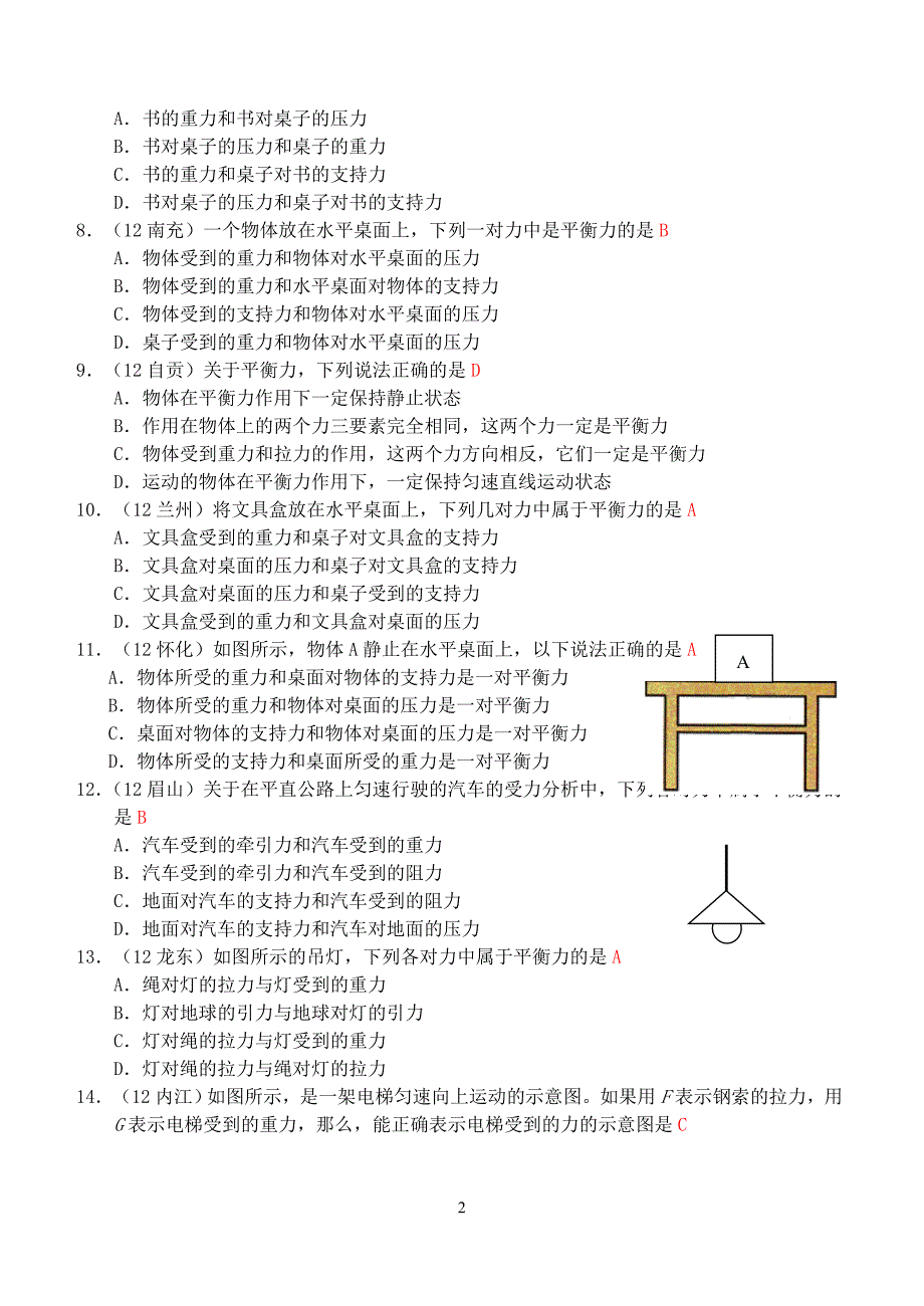 人教版物理第8章第2节：二力平衡(1)(1).doc_第2页