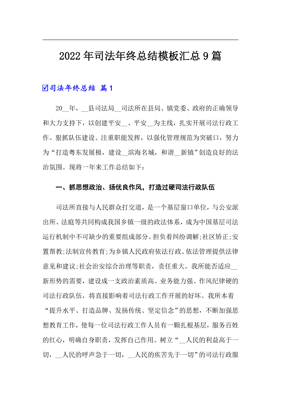 2022年司法年终总结模板汇总9篇（实用模板）_第1页