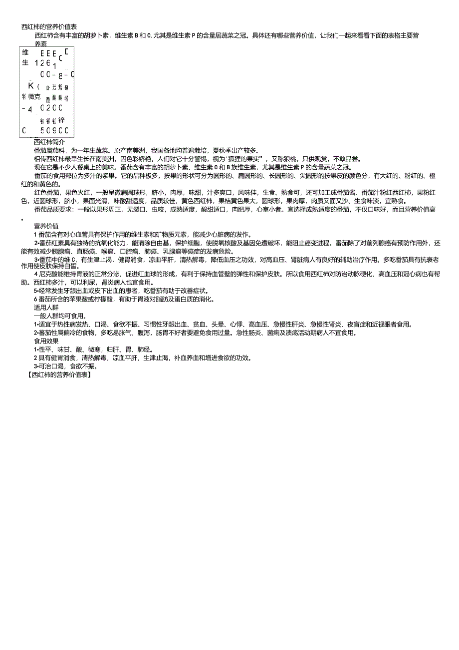西红柿的营养价值表_第1页