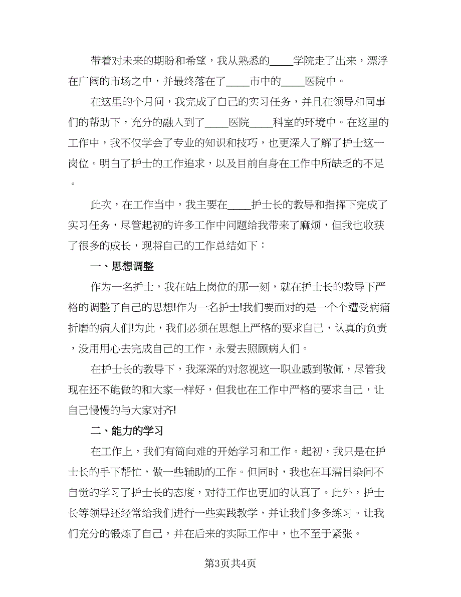 2023普通护士个人实习总结模板（2篇）.doc_第3页