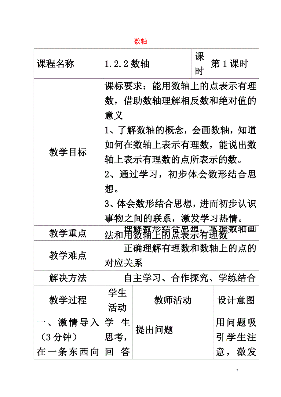 河北省石家庄市赞皇县七年级数学上册1.2.2数轴教案（新版）新人教版_第2页