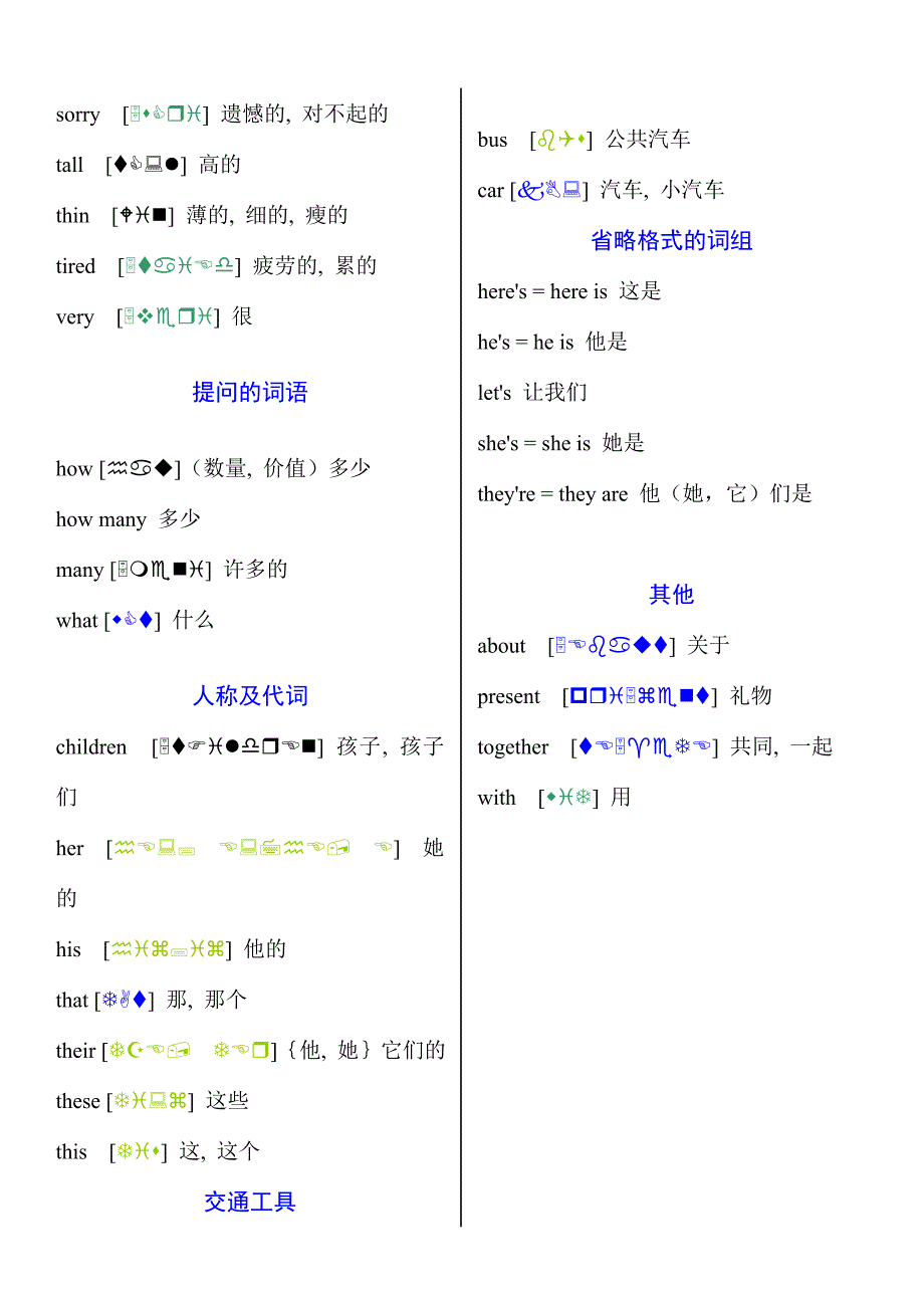 新标准一年级起小学英语单词分类学习表_第4页