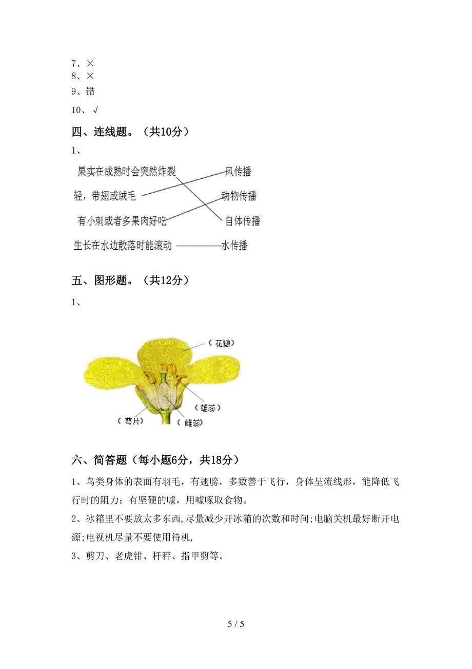 2022-2023年人教版四年级科学下册期中测试卷及答案【新版】.doc_第5页