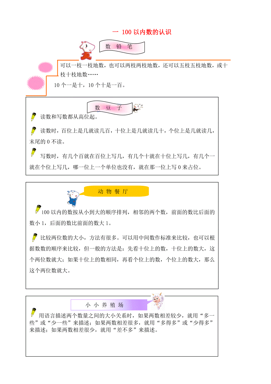 一年级数学下册教材梳理数与代数一100以内数的认识西师大版_第1页