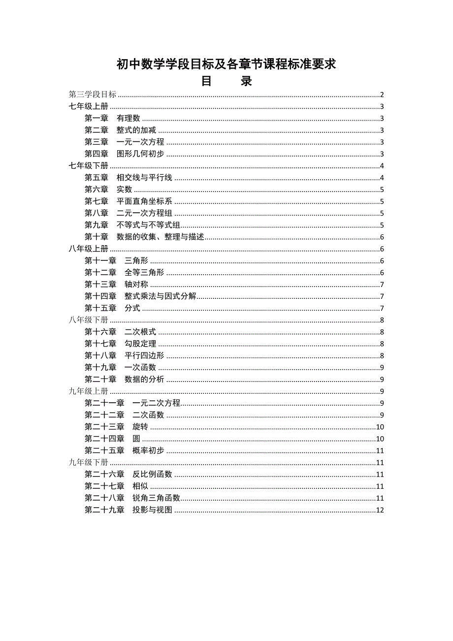 初中数学学段目标及各章节课标要求_第1页