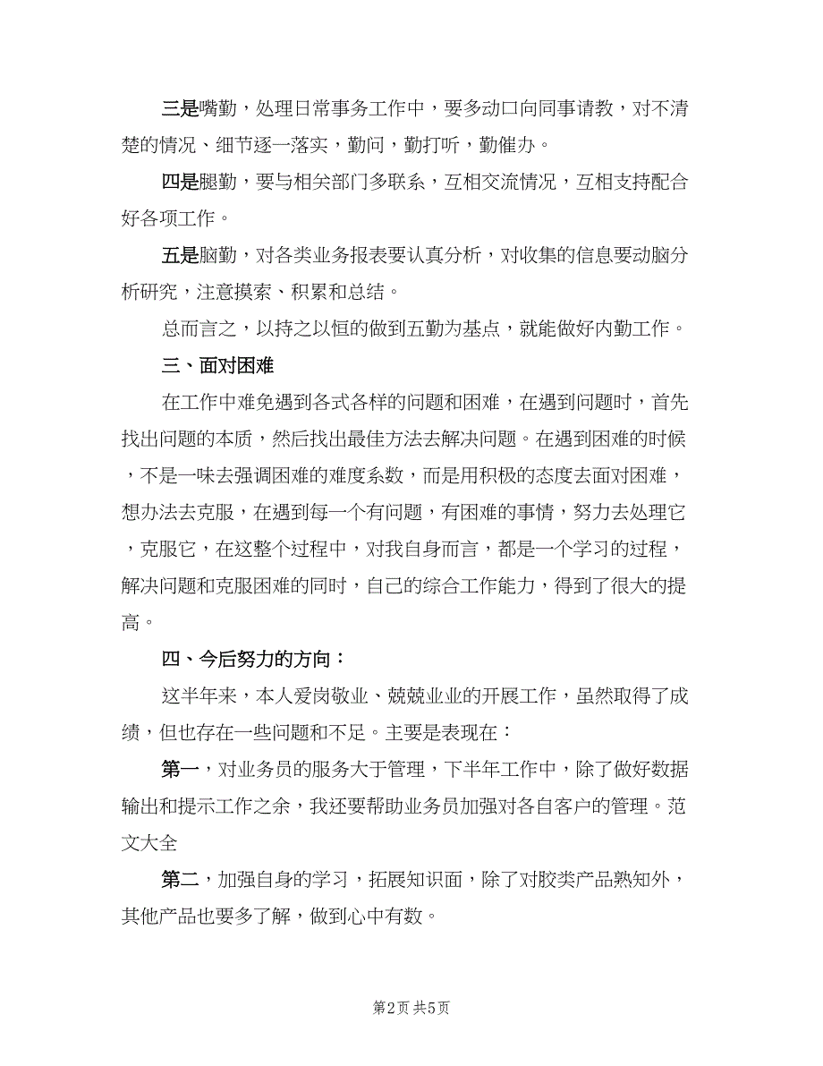 2023年销售内勤工作总结标准模板（二篇）_第2页