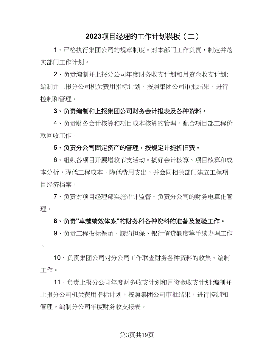 2023项目经理的工作计划模板（五篇）.doc_第3页