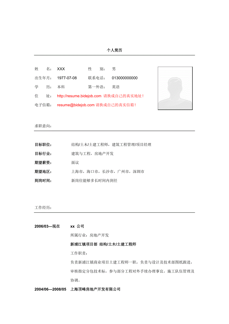 土建工程师简历模板2_第1页