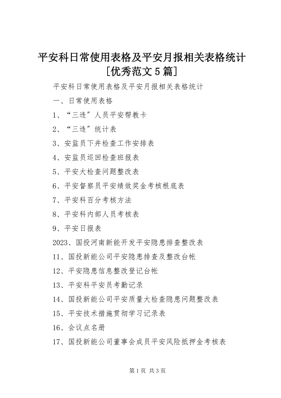 2023年安全科日常使用表格及安全月报相关表格统计优秀5篇新编.docx_第1页