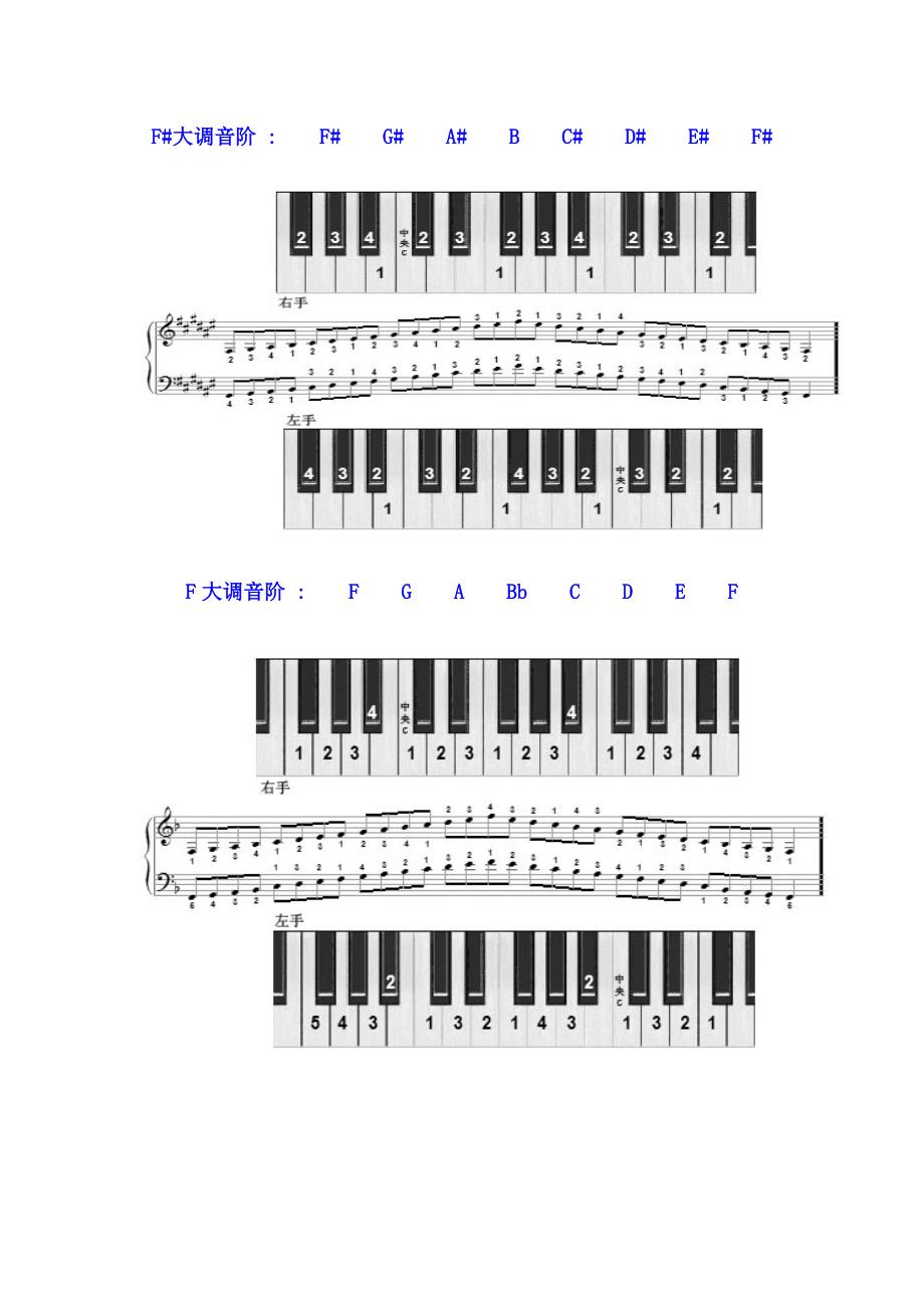 十二个大调的音阶及其左右手的指法图示_第4页