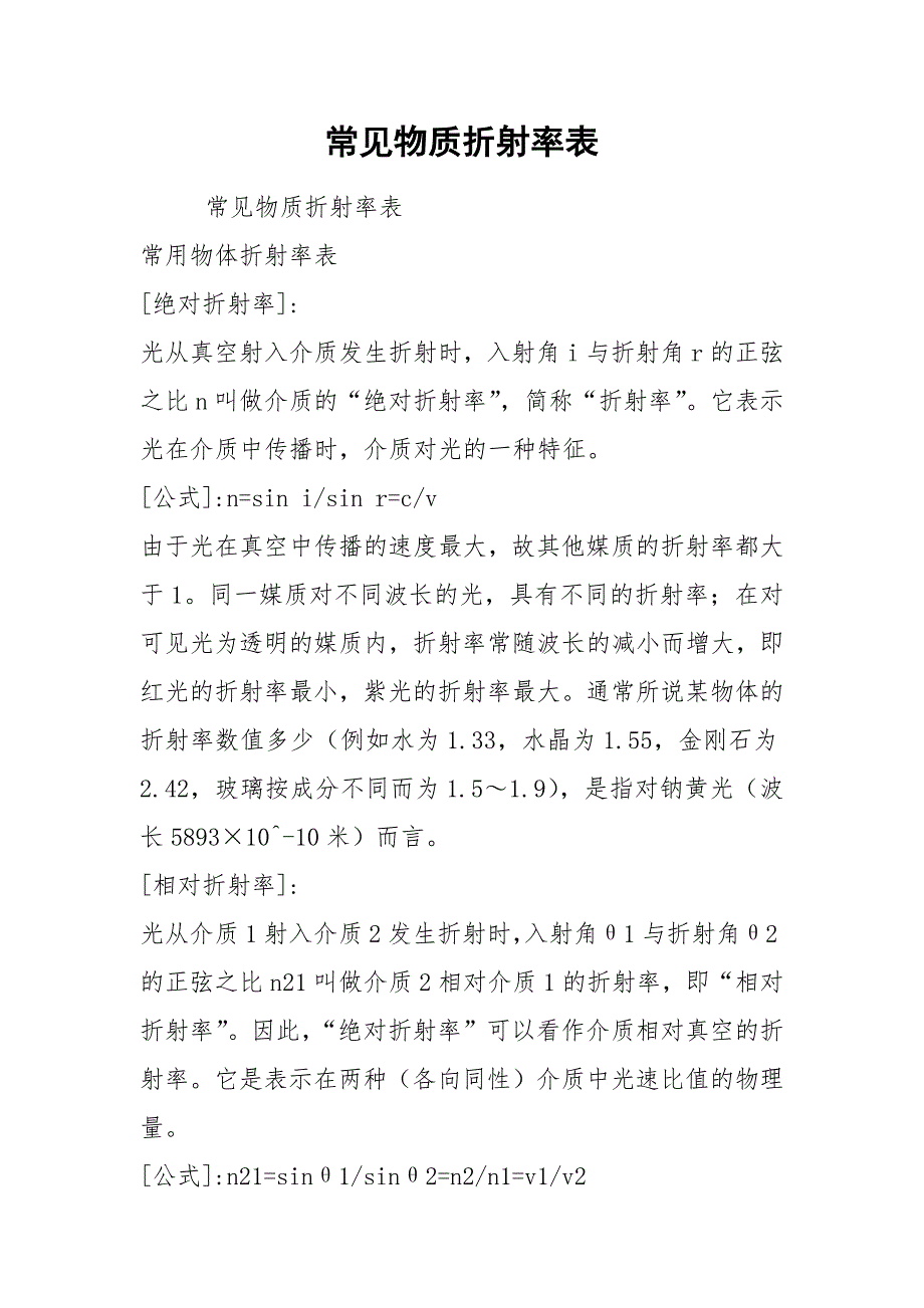 2021常见物质折射率表_第1页