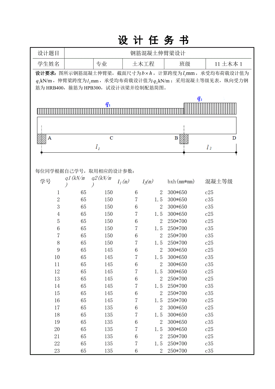 钢筋混凝土伸臂梁设计-课程设计_第1页